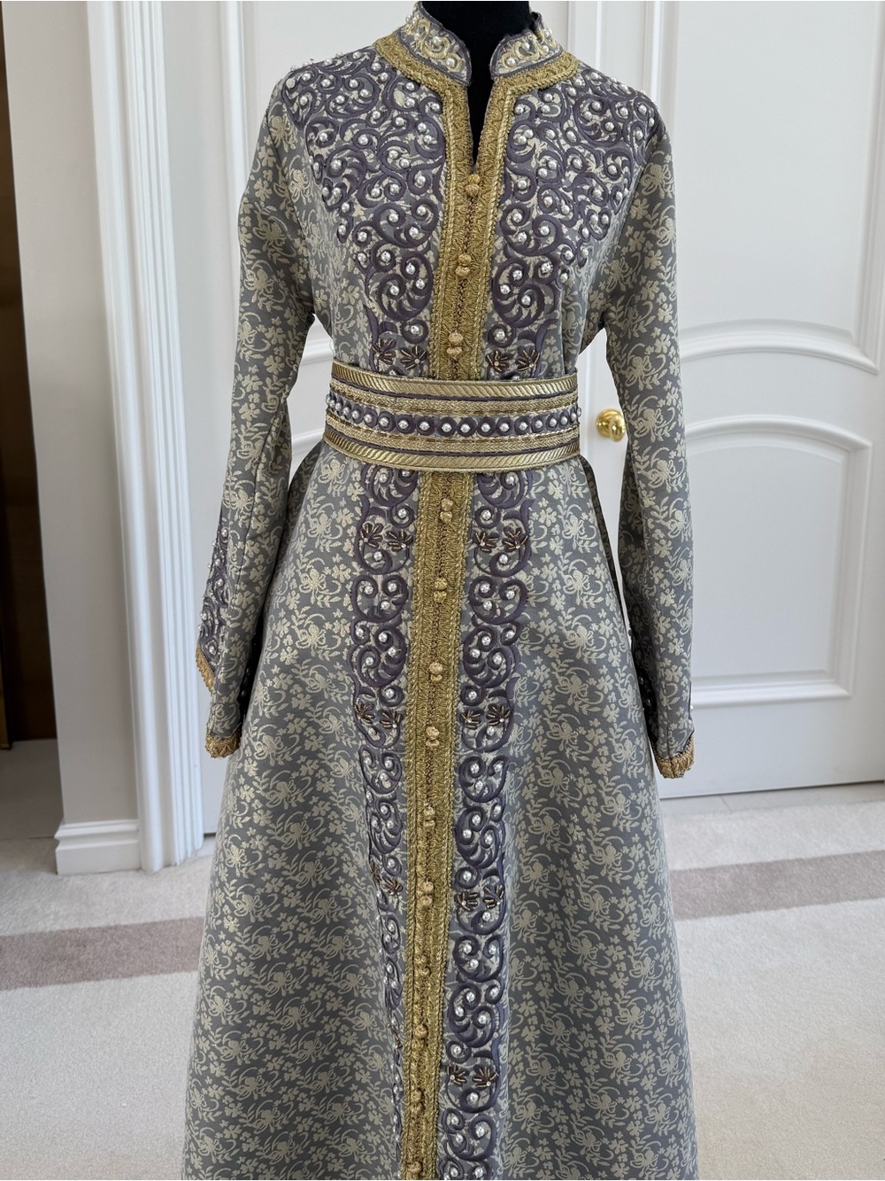 Women's Purple and Gold Embroidered Maxi Dress -  luxury Moroccan Caftan